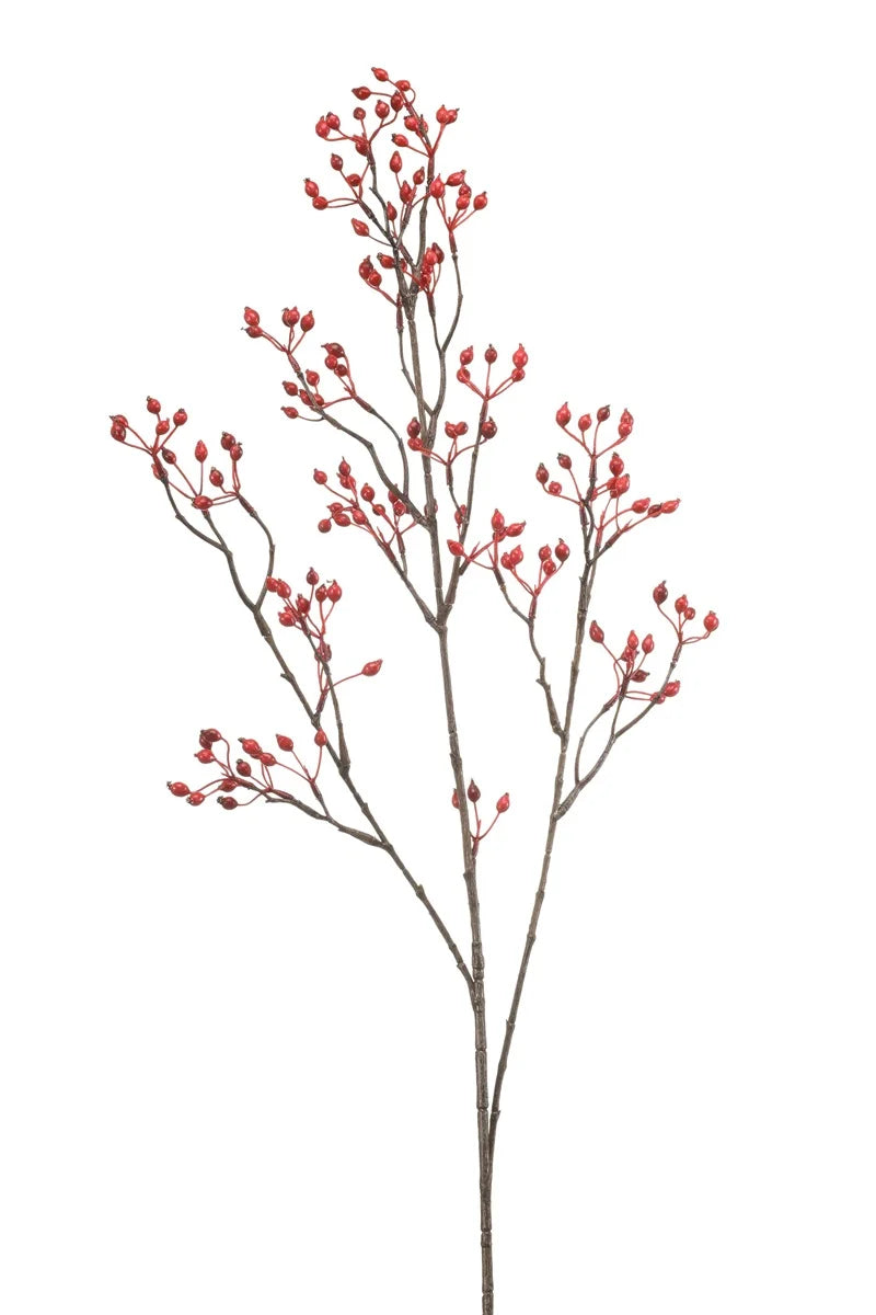 Kunstbloem Rozebottel Rosehip mini spray rood H100