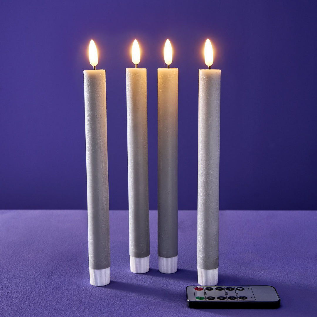 Slenders - LED-Kaarsen Grijs van echt Kaarsvet set van 4 - H24.5