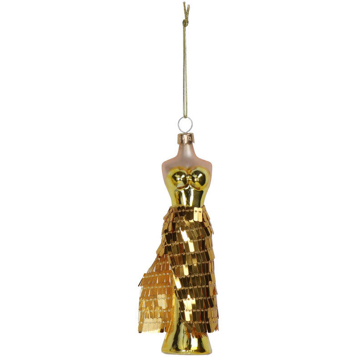 Kerstornament Avondjurk met gouden glitters glas 16 cm