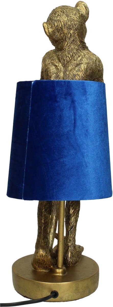 Slenders - Lamp Aapje Goud met lampenkap Velvet Blauw H43