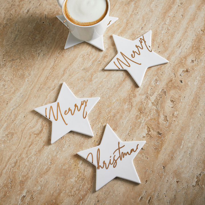 Rivièra Masion Onderzetters Merry Christmas Star Coasters 4 stuks