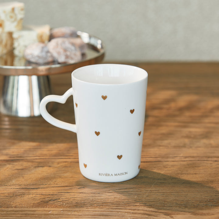 Rivièra Maison RM Love Mug gold L- Koffiekop met hartjes