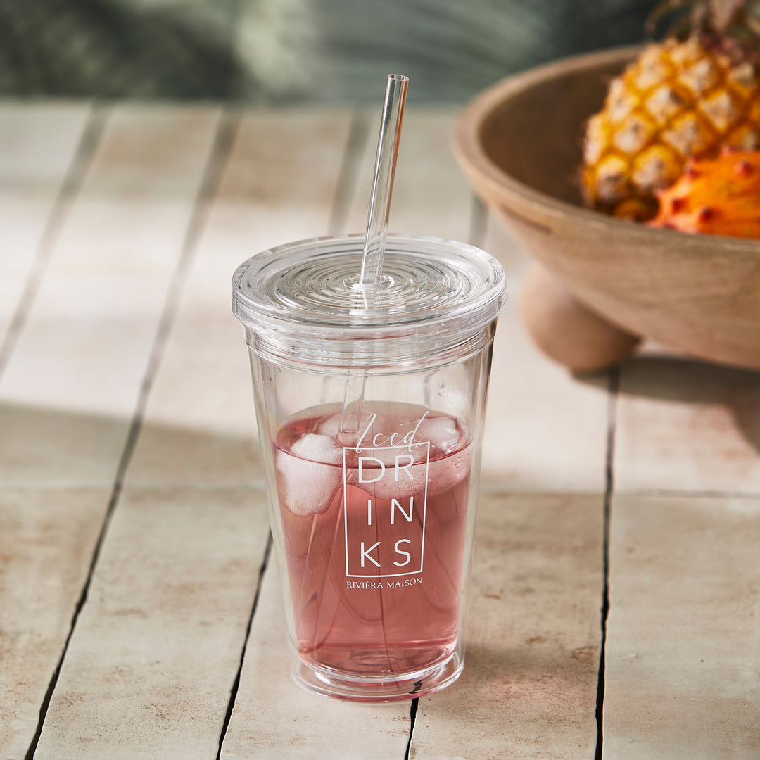 Rivièra Maison Iced Drinks To Go Cup & Straw - Plastic drinkbeker