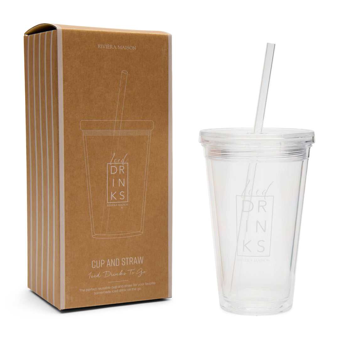 Rivièra Maison Iced Drinks To Go Cup & Straw - Plastic drinkbeker