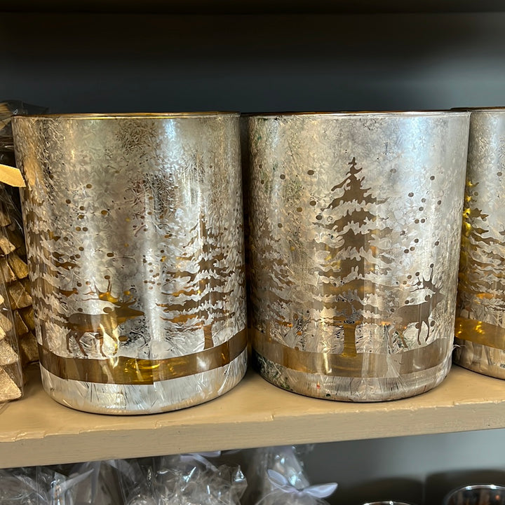 Waxinelichthouder rendier en kerstboom goud/zilver 15 cm