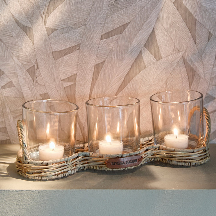 Rivièra Maison Rustic Rattan Triple Votive - Waxinelichthouder