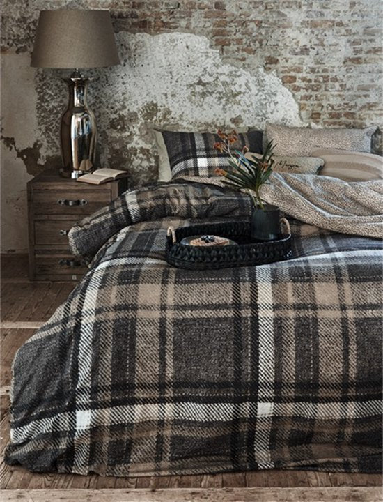 Riviera Maison Cozy Check dekbedovertrek - Lits-Jumeaux - 240x200/220 - Bruin