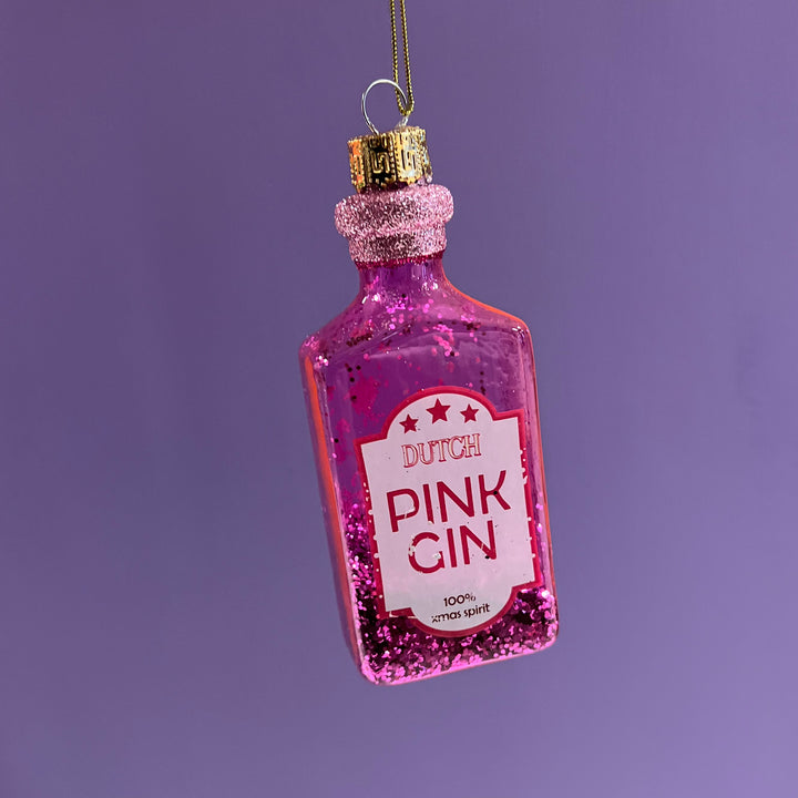 Kerstornament Gin fles Pink glas 13 cm