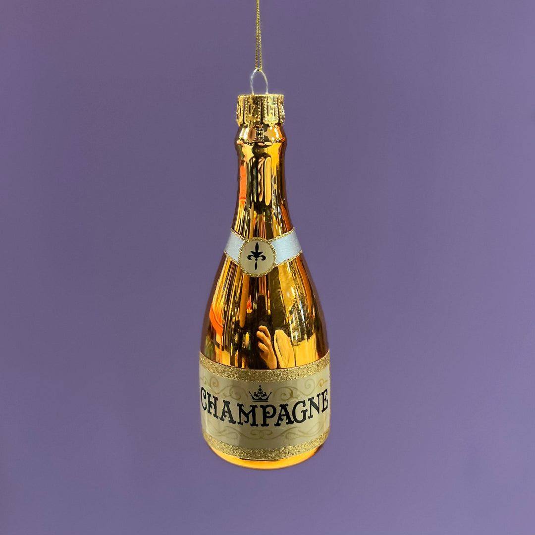 Kerstornament Champagne fles glas 15 cm