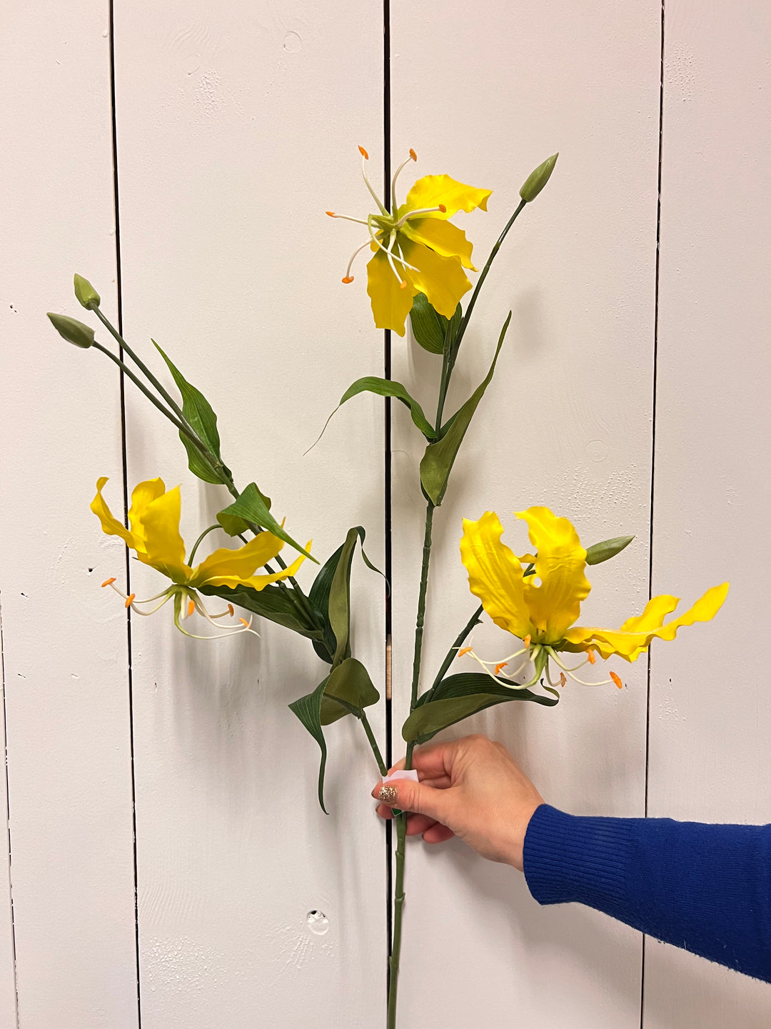Kunstbloem Gloriosa/Vuurlelie 90 cm geel zijde kunstbloem