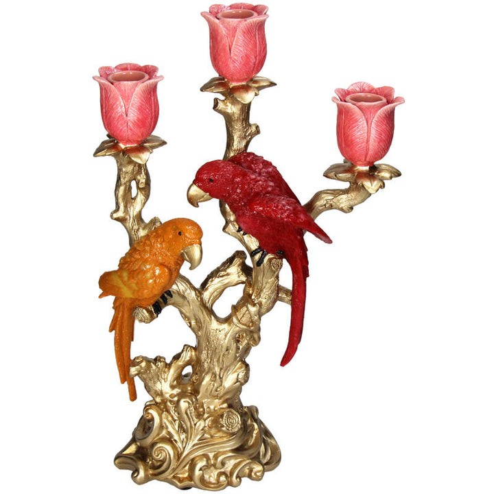 Slenders - Kandelaar Papegaai Multi met Tulpen Roze H38 cm