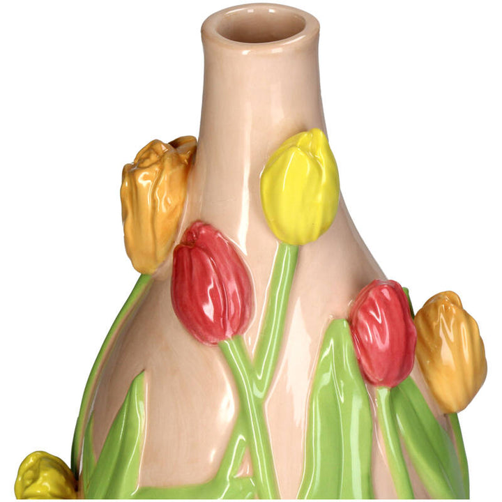 Slenders - Vaas Tulpen Taupe/Beige met Tulpen Rood/Geel H30