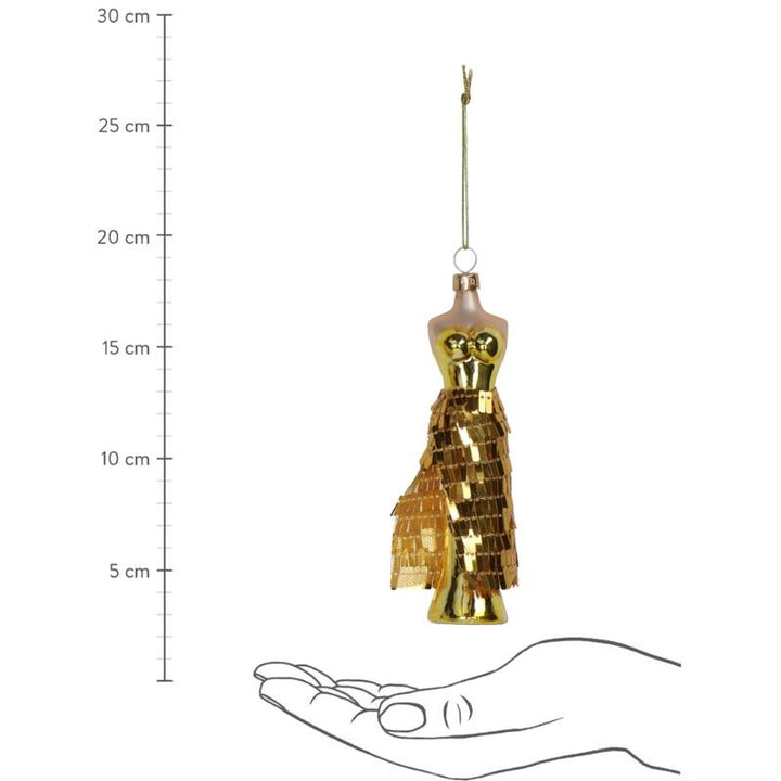 Kerstornament Avondjurk met gouden glitters glas 16 cm