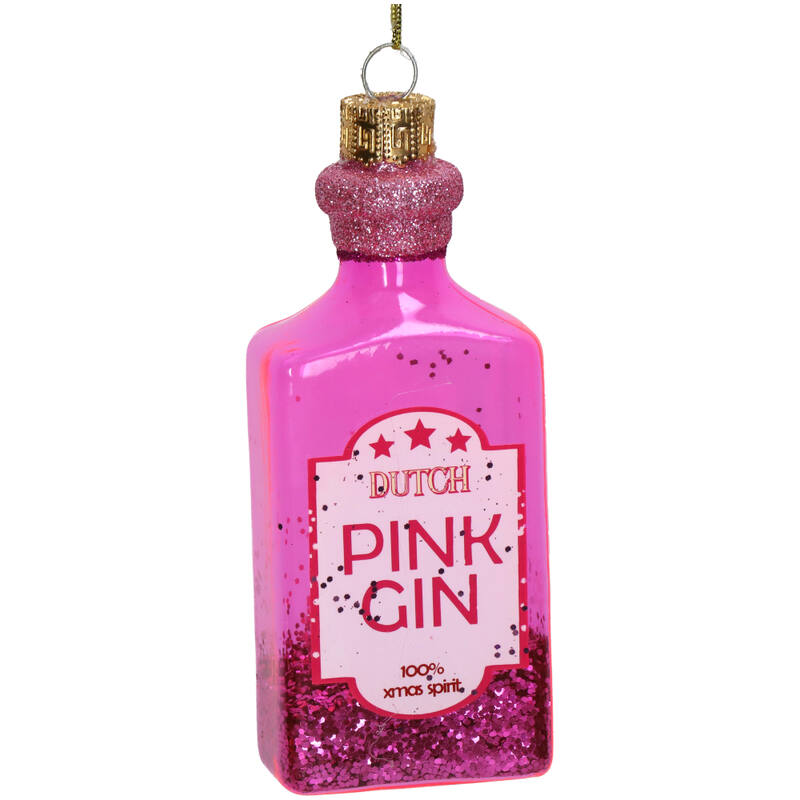 Kerstornament Gin fles Pink glas 13 cm