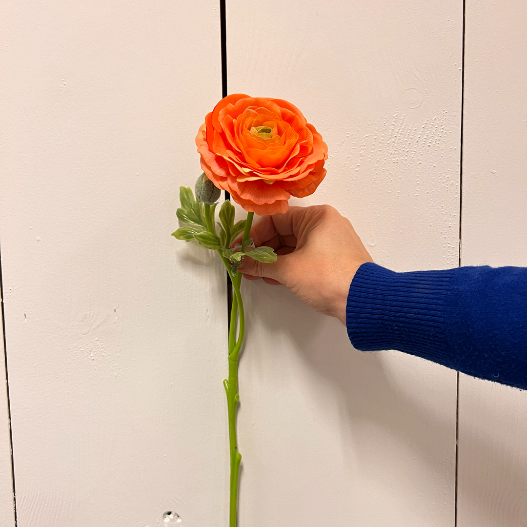 Kunstbloem Ranunculus/ranonkel oranje 44 cm zijden bloem