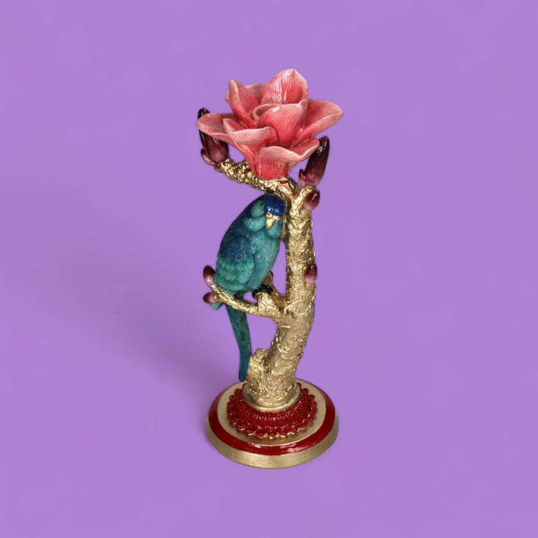 Slenders - Kandelaar Parkiet Stitch Turquoise met Bloem Roze H27