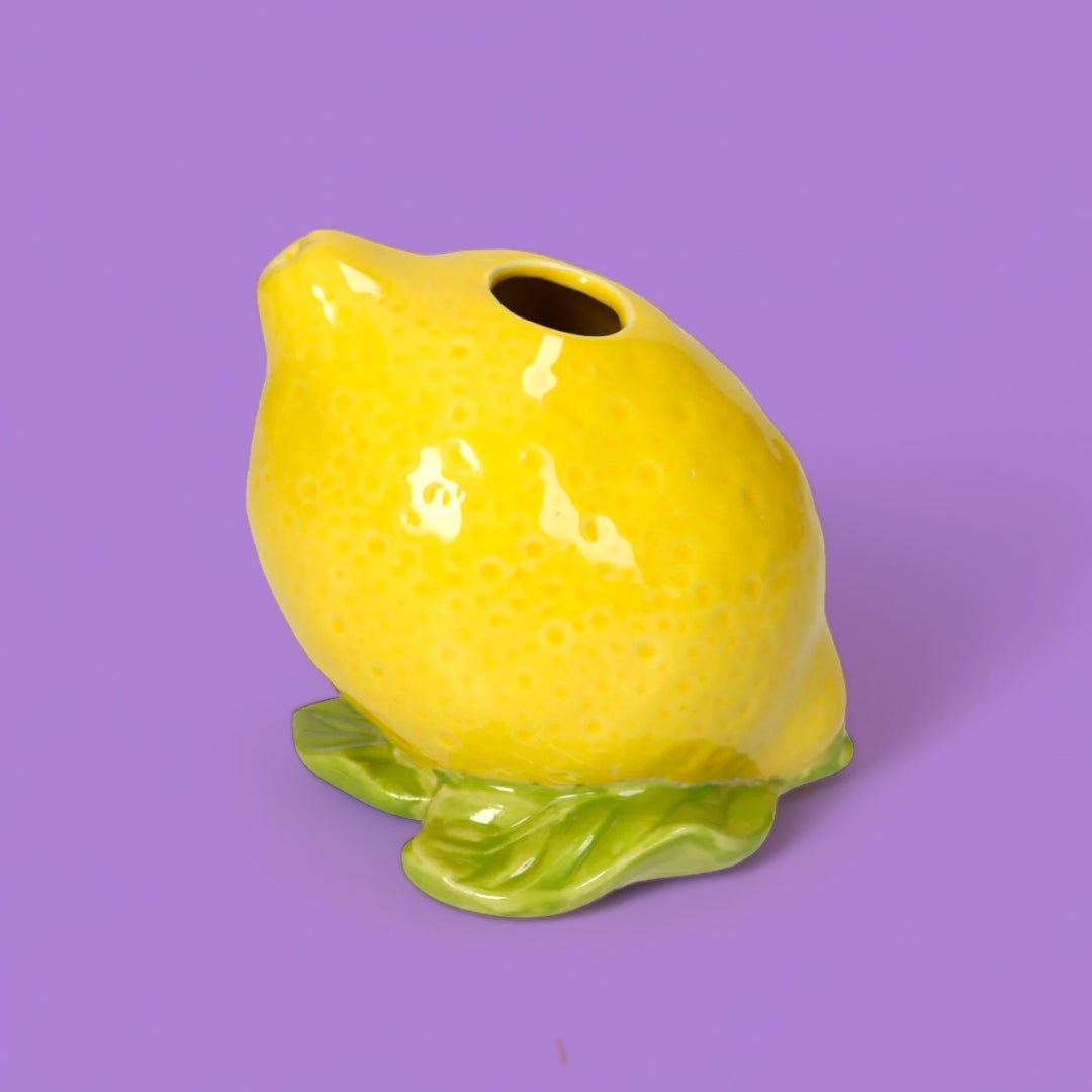 Slenders - Vaas Citroen/Lemon Geel met Blad Groen H19.5