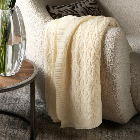 Riviera Maison Plaid 170x130 - Knit Cable Throw - Wit