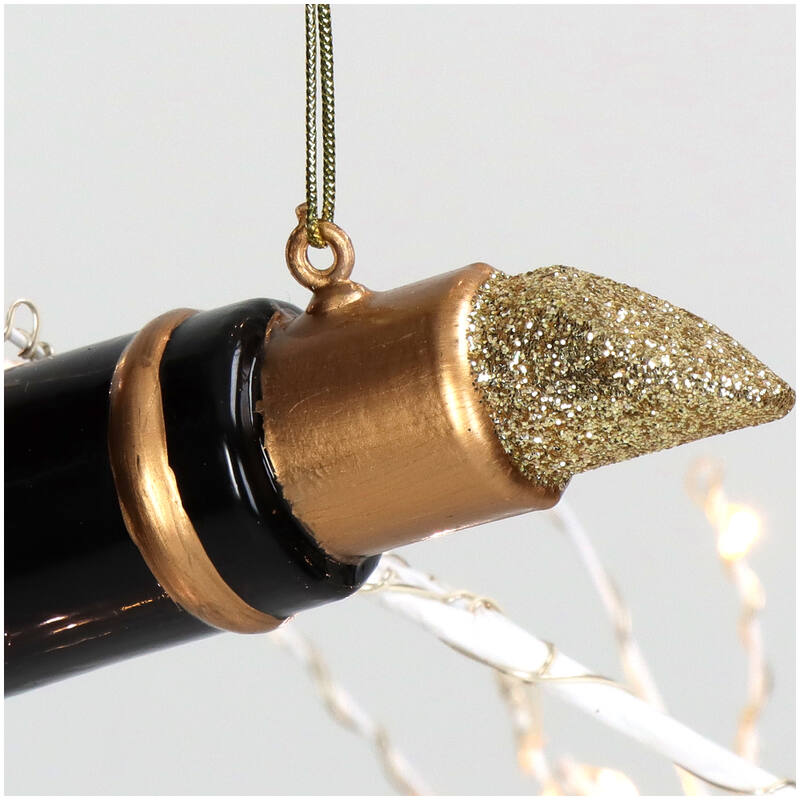 Kerstornament Lippenstift in het goud/zwart 9 cm