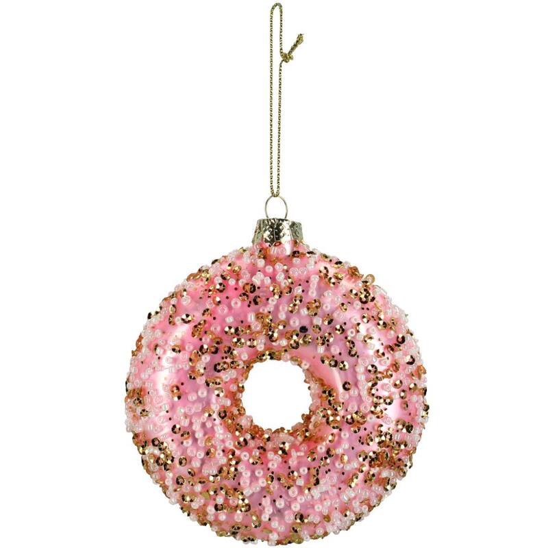Kerstornament grote donut roze 9 cm