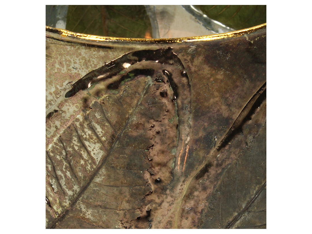 Waxinelichthouder blad glas goud 12x12x15 cm